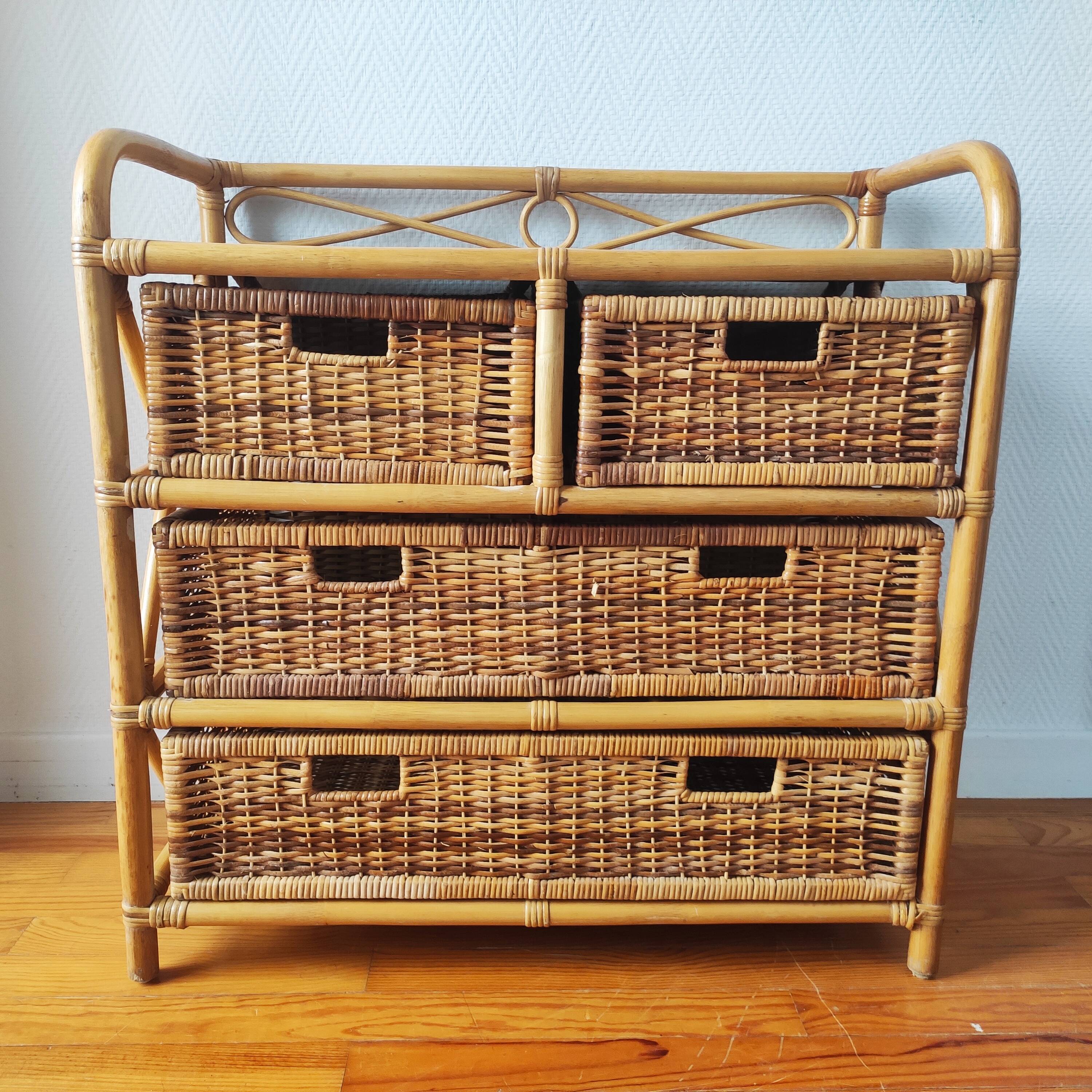 Commode vintage en rotin clair