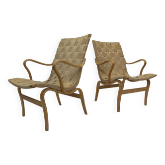 Paire de fauteuils originaux Mid Century modèle "Eva" par Bruno Mathsson 1971 Suède