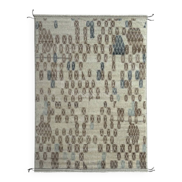 Tapis fait main de style marocain moderne, 100 % laine naturelle. Options personnalisées disponibles.