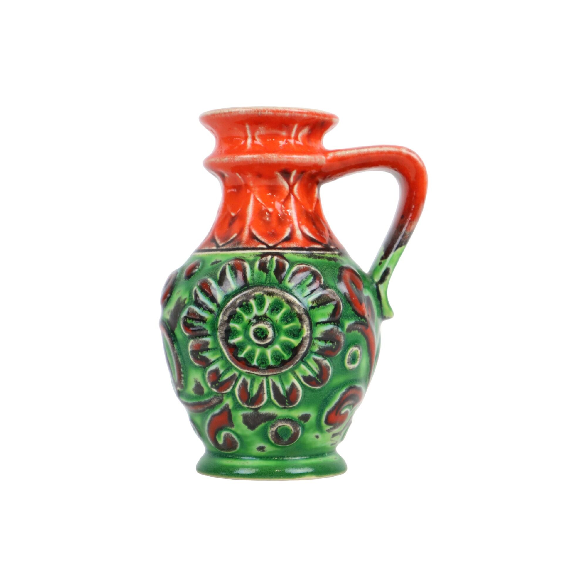 Vase à fleurs vert orange Allemagne de l’Ouest années 70 Scheurich 87-17