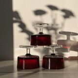 Translucent red champagne or dessert glasses, model Cavalier Luminarc 70s'.
