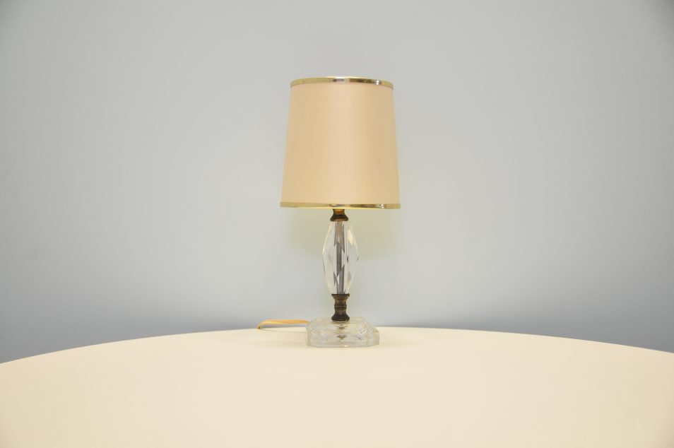 Vintage geometric glass lamp with beige and gold lampshade