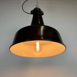 Industrial black pendant factory lamp with cast iron top, 1970s
