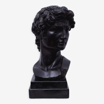 Head David in black plaster Roman Greek sculpture