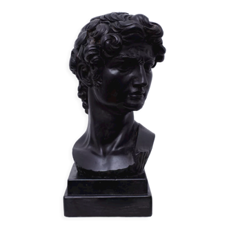 Head David in black plaster Roman Greek sculpture