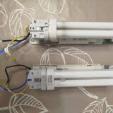 Pair of Art Deco wall sconces in plaster and pressed glass.