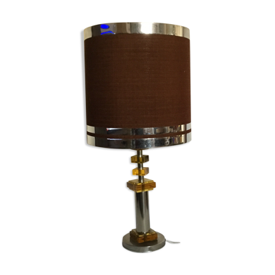 Lampe chrome et plexiglas couleur ambre Raak