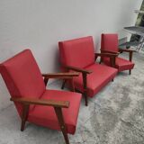 Vintage 1950s children's sofa and two armchairs with compass feet