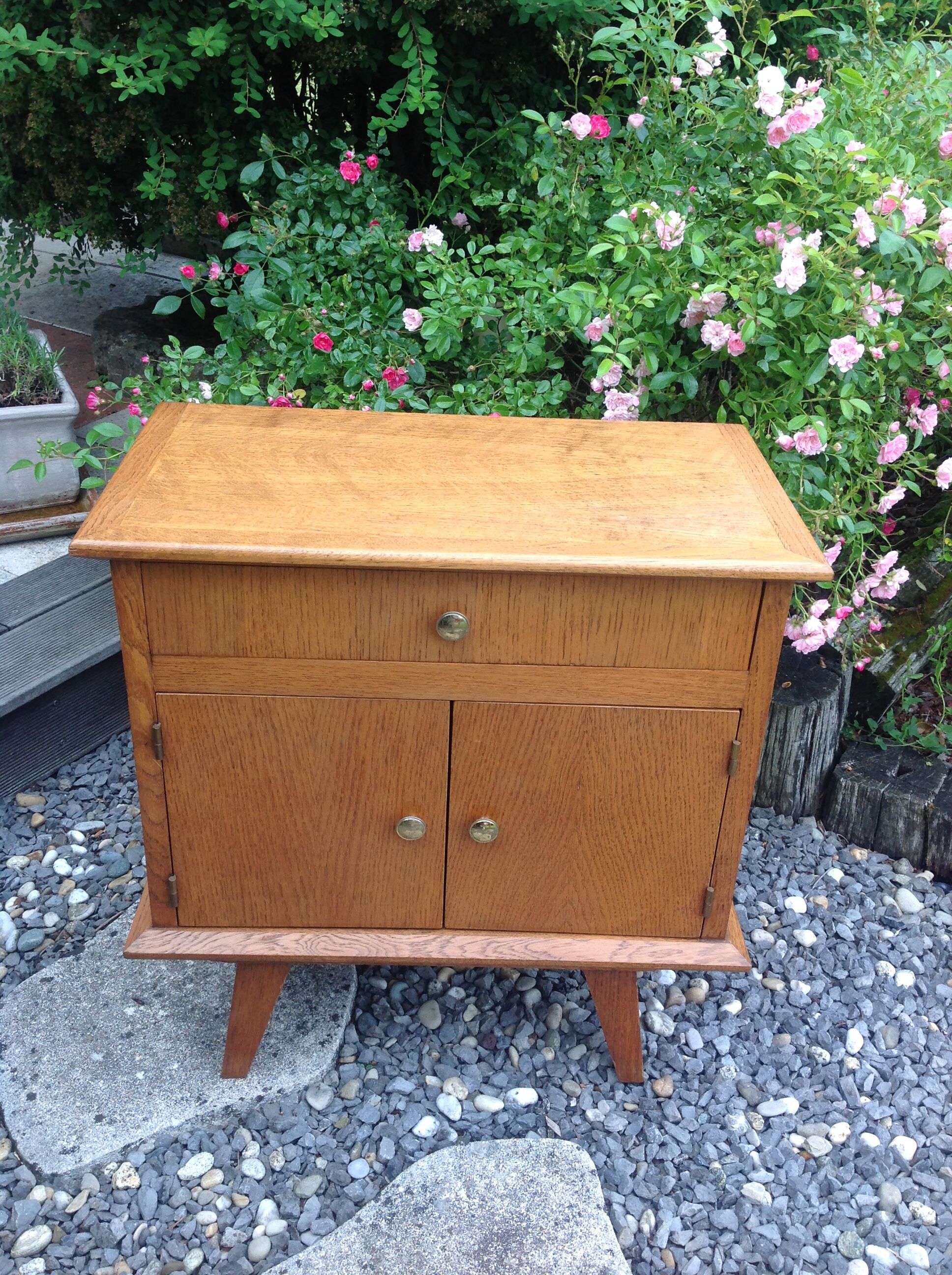 Bedside table feet compass in varnished chene / vintage 50s-60s