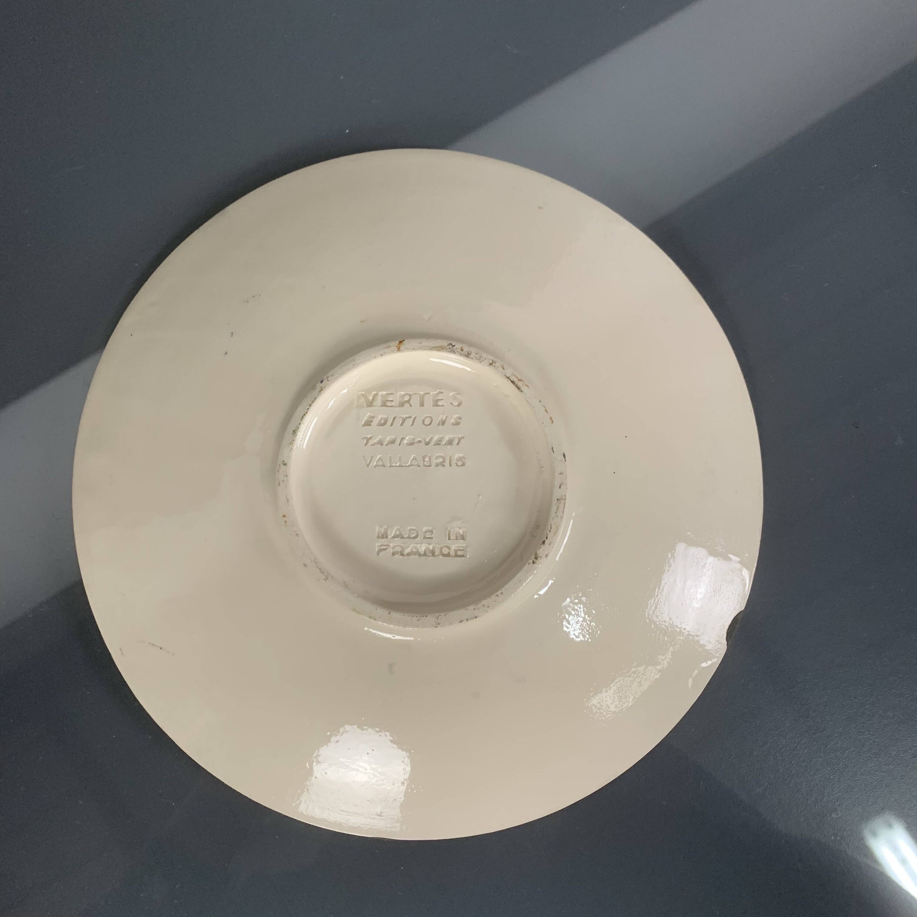 Marcel Vertes Pottery Plate Cup edition Atelier Tapis Vert Vallauris 1950