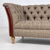 Canapé Chesterfield en cuir, tissu et bois
