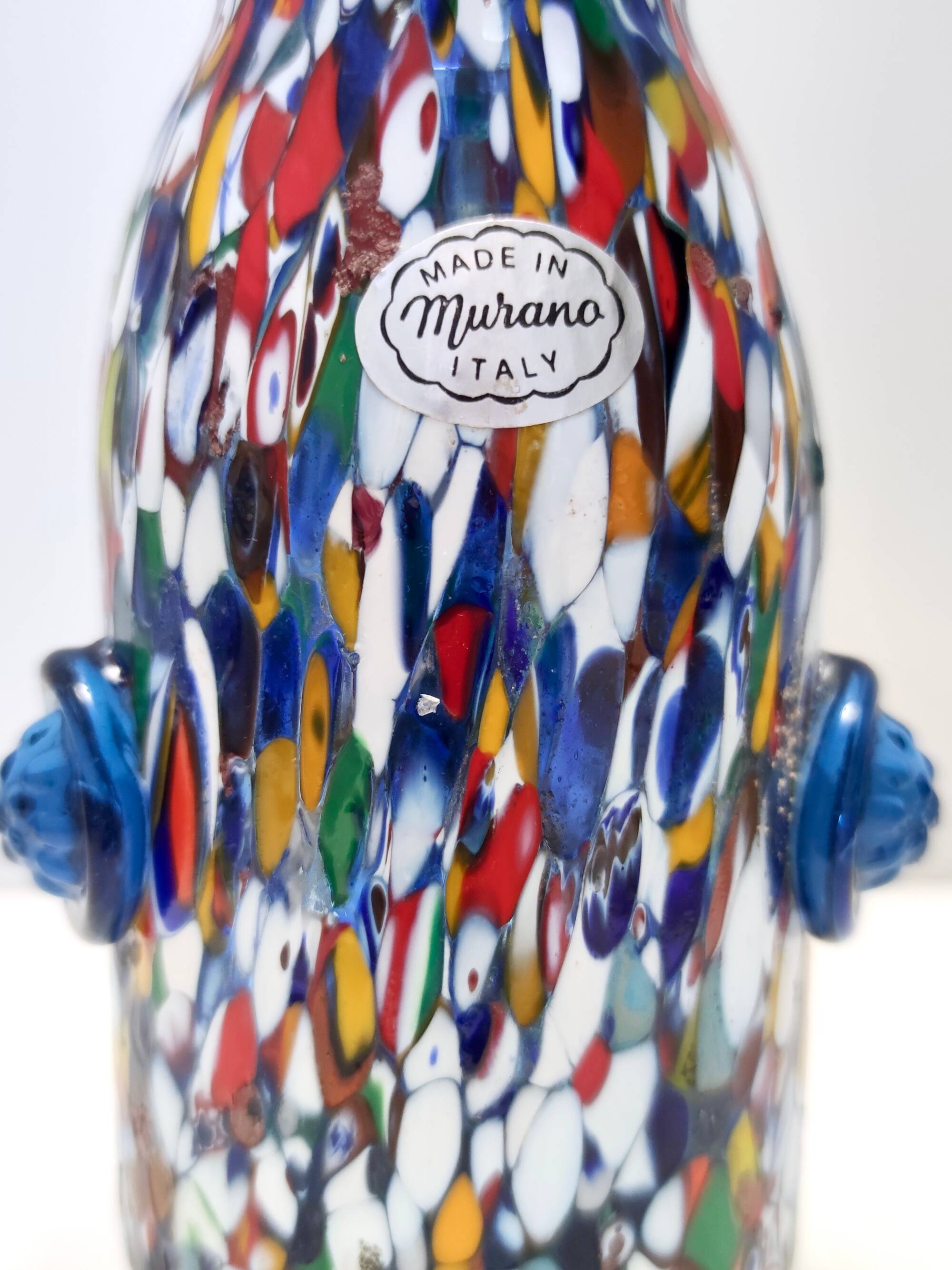 Blue Murano Glass Vase Attributed to Fratelli Toso with Murrines, Italy