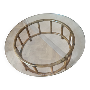 table basse en rotin - verre