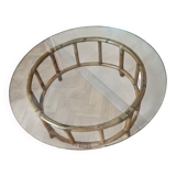 Table basse en rotin et verre fumé très épais