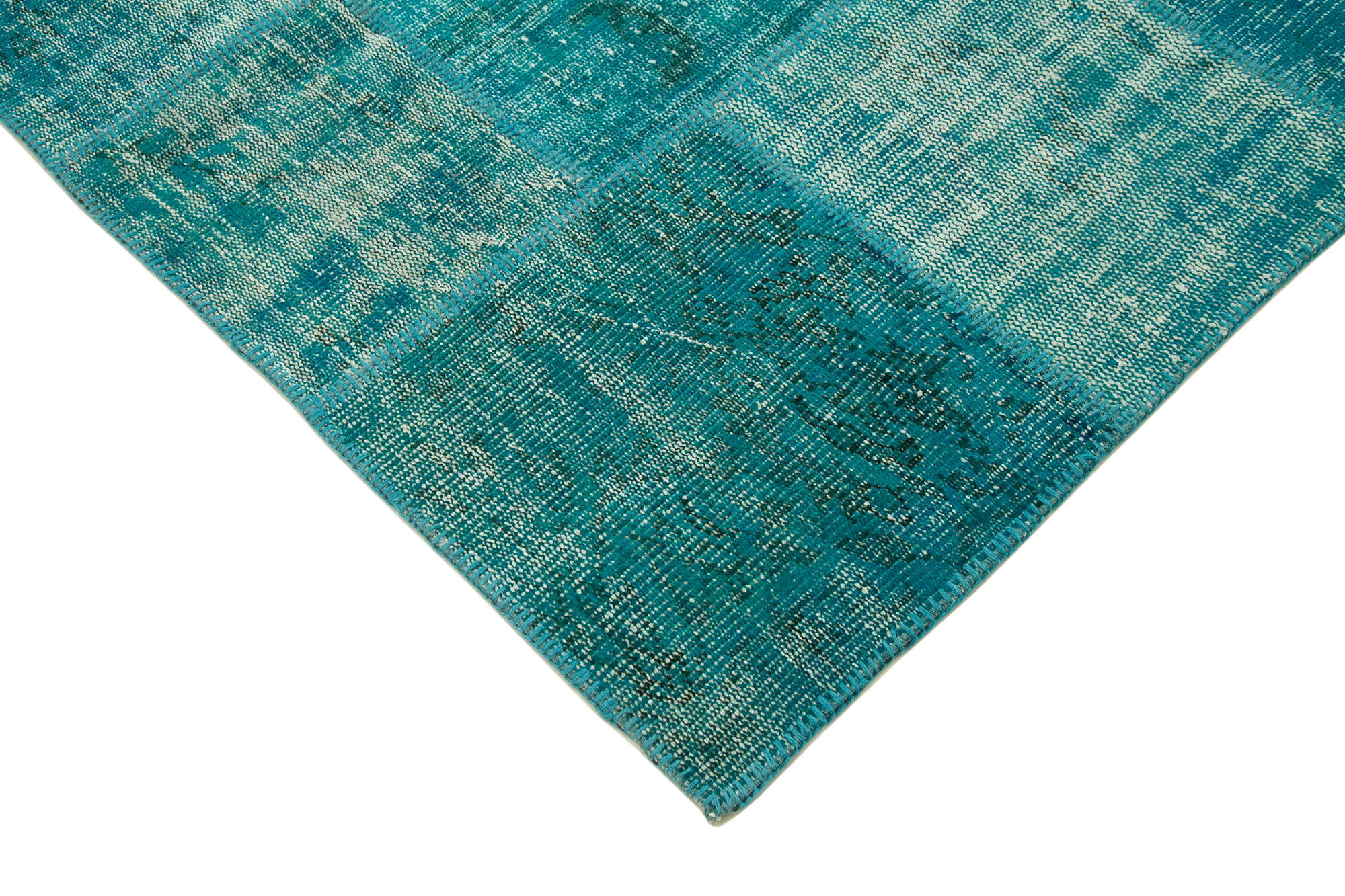 Handmade Turkish Overdyed 172 cm x 238 cm Turquoise Patchwork Carpet