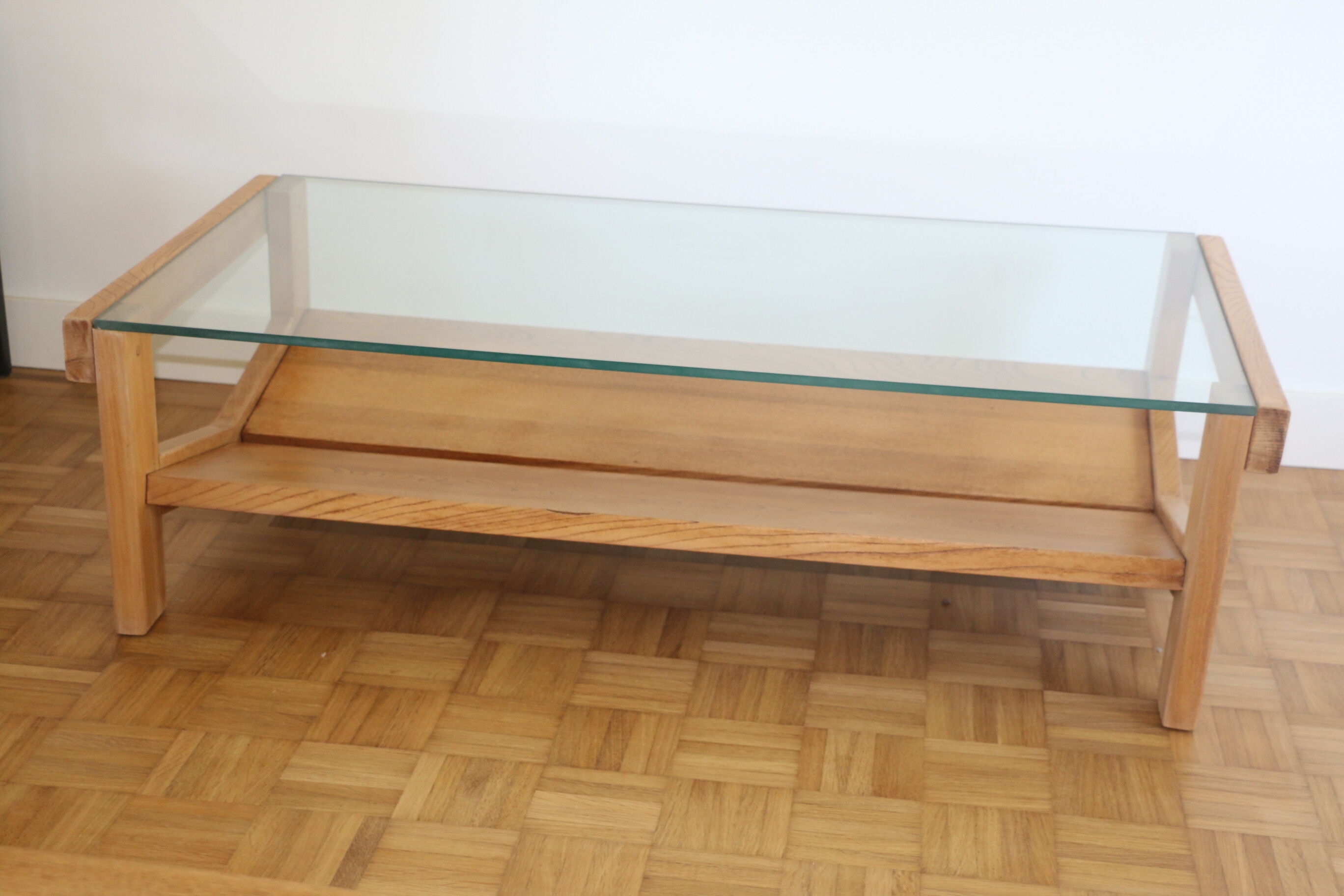 Coffee table oak and glass 1960