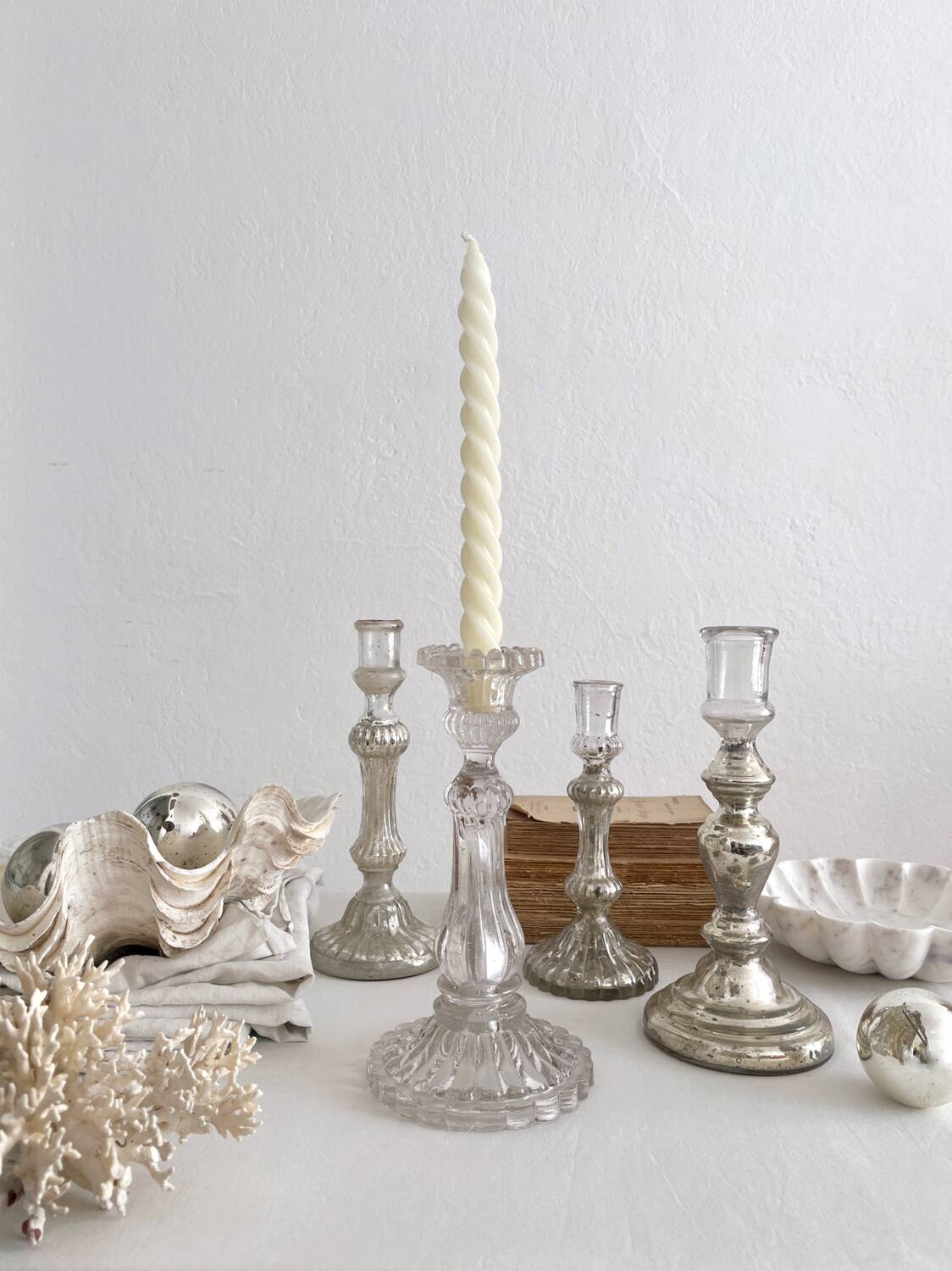 Antique baluster-shaped molded glass candlestick holder