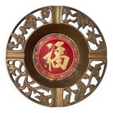 Vietnamese ashtray in openwork brass of plants (prunus, bamboo, orchid and pine) and enamelled metal