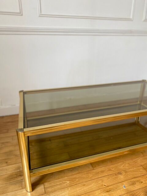 Gold metal coffee table and smoked glass