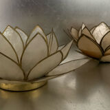 Pair of lotus candle holders in mother-of-pearl