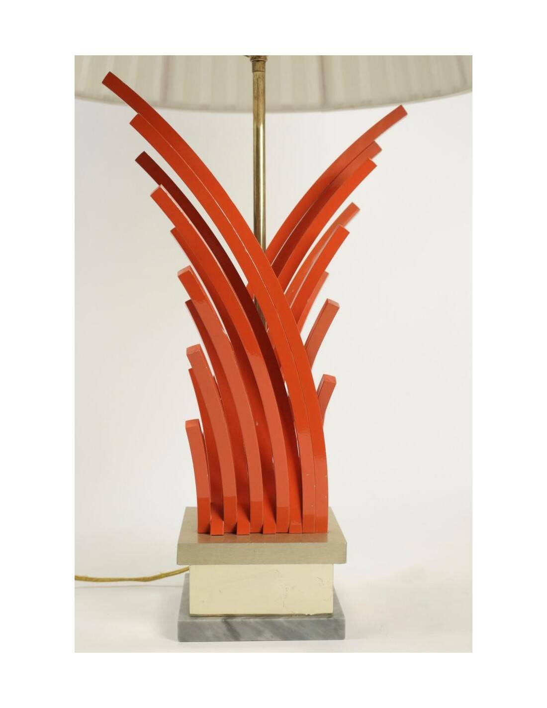 Orange lacquered metal lamp, marble base, 1970.