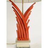 Orange lacquered metal lamp, marble base, 1970.