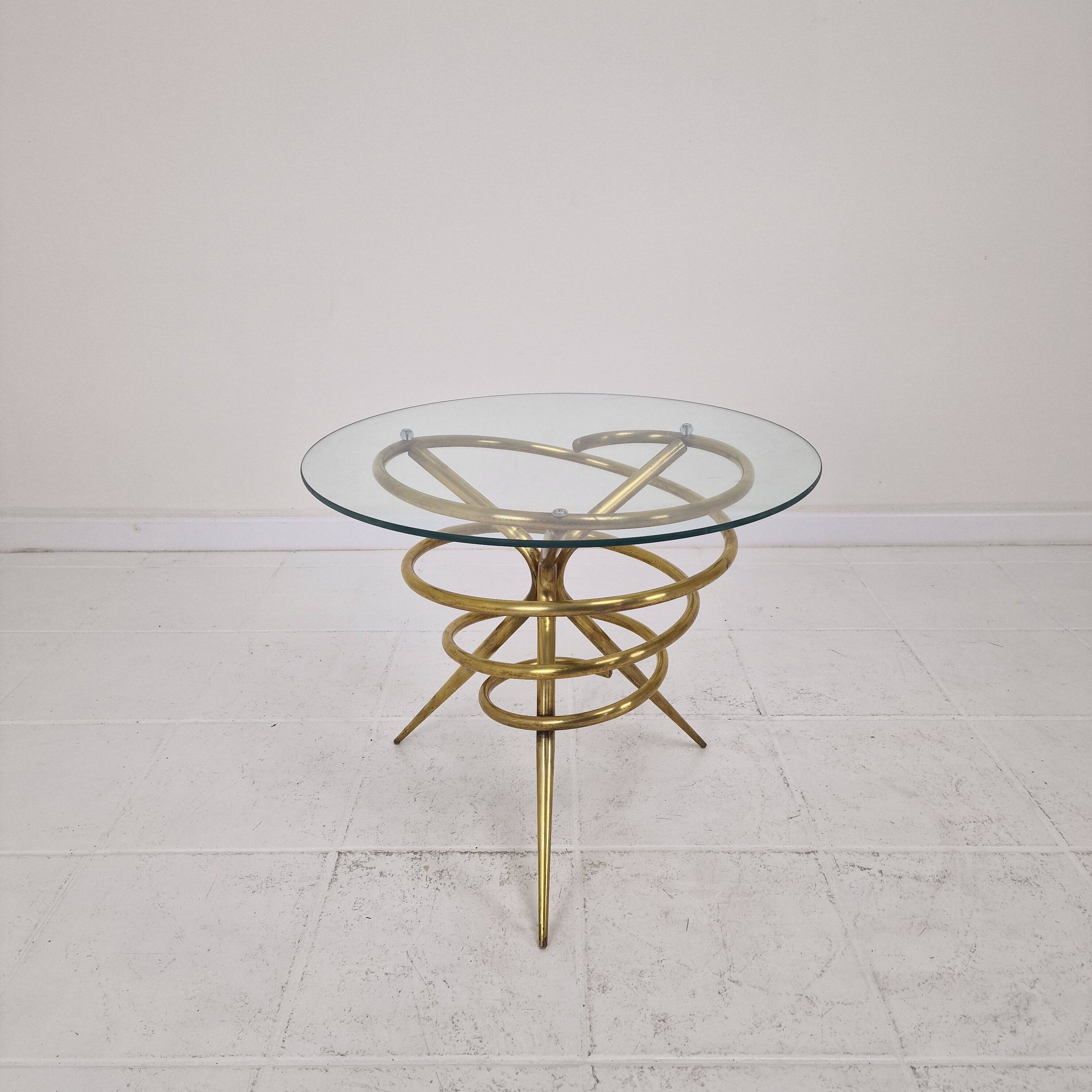 Elegant Italian Mid-Century Side Table with Sculptural Brass Base, 1970's
