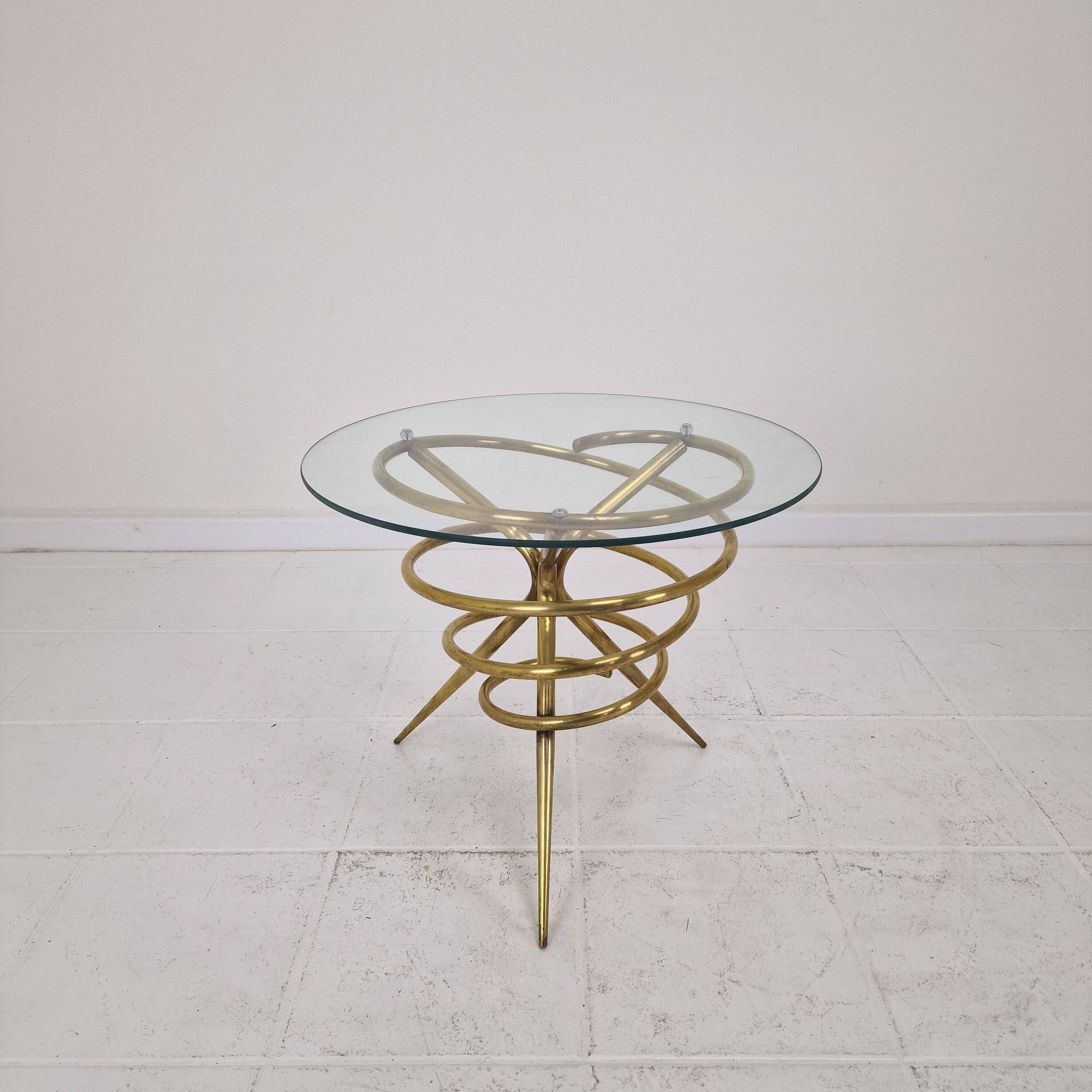 Elegant Italian Mid-Century Side Table with Sculptural Brass Base, 1970's
