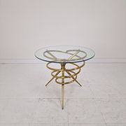Elegant Italian Mid-Century Side Table with Sculptural Brass Base, 1970's