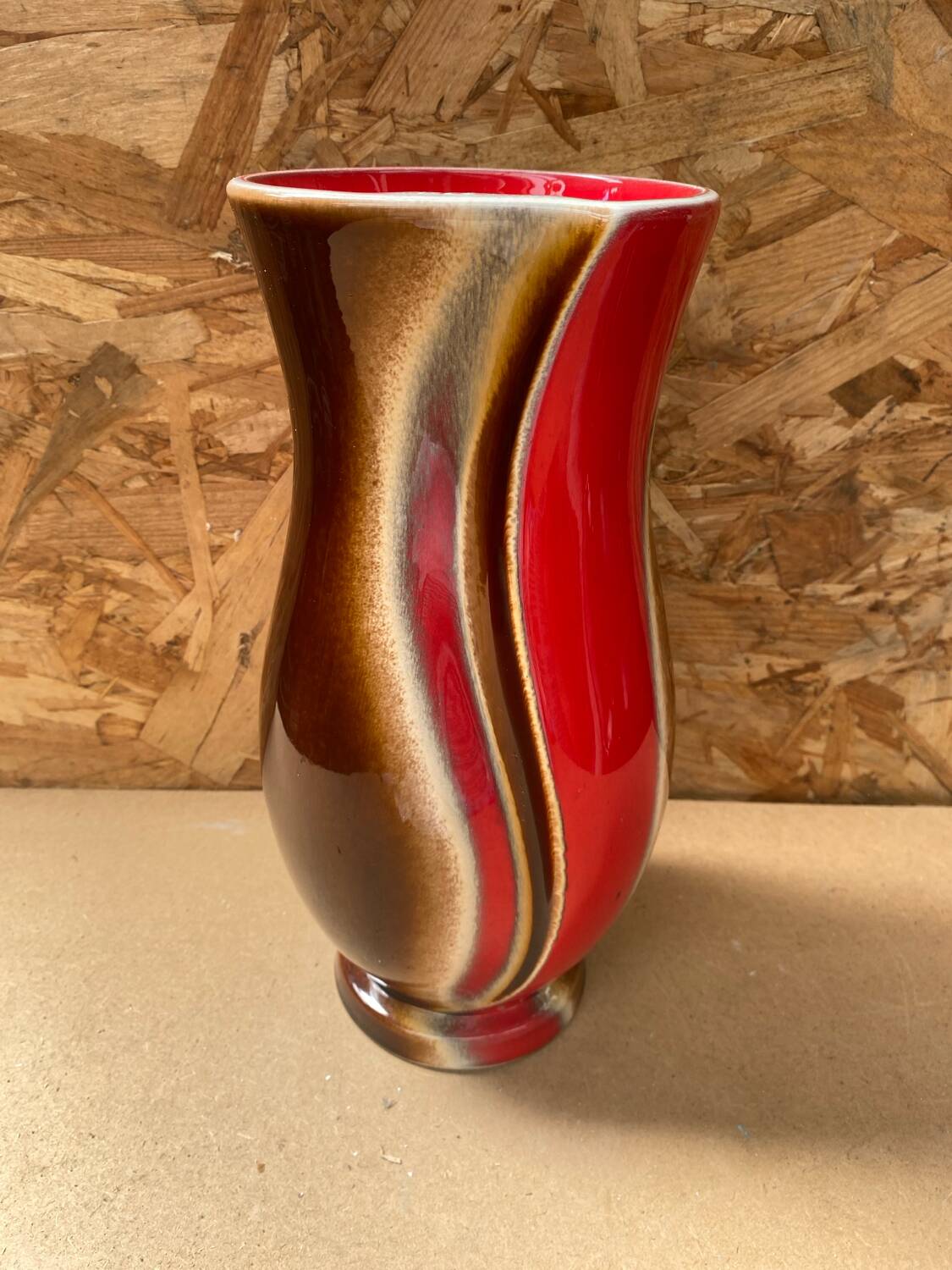 Antique verceram ceramic vase brown red beige vintage