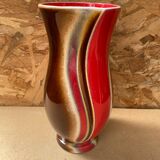 Antique verceram ceramic vase brown red beige vintage