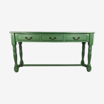 Green lacquered wood console with three drawers