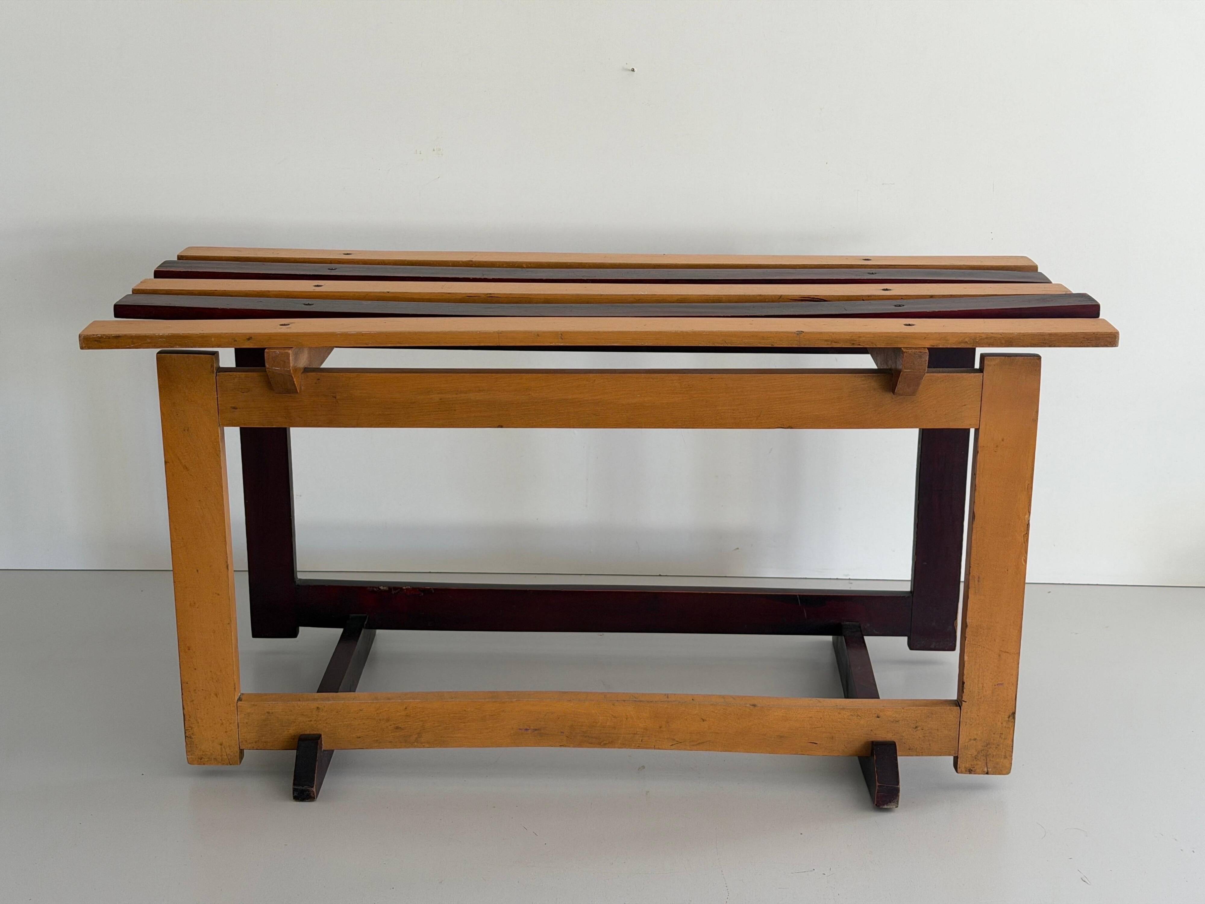 Mid-century Italian solid wood two-tone bench, 1950s, Italy