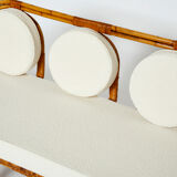 Sofa and italian poufs bamboo curly wool around 1960