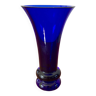 Vase en verre bleu Klein évasé design années 70