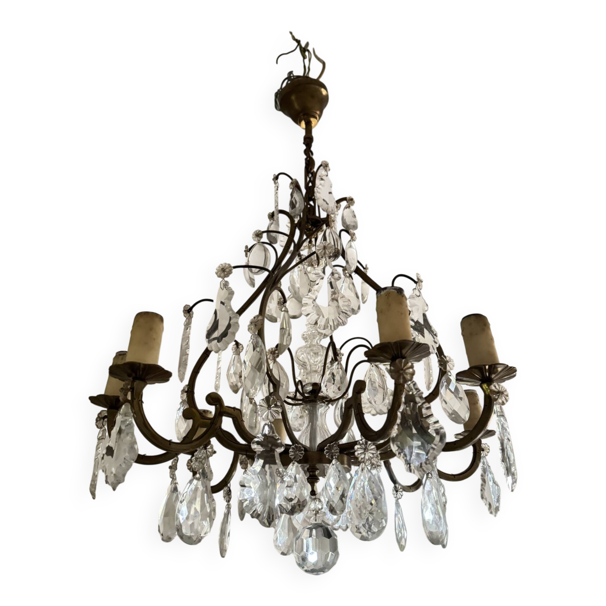 Antique Louis XV style chandelier with pendants – pair available.