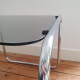 Side table chrome metal and smoked glass