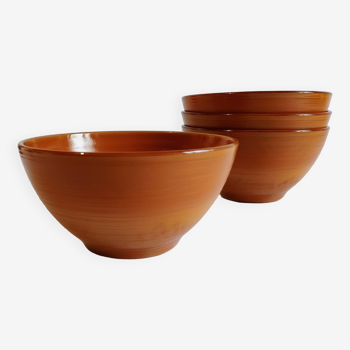 Set of 4 arcopal brown volcano bowls from the 70s