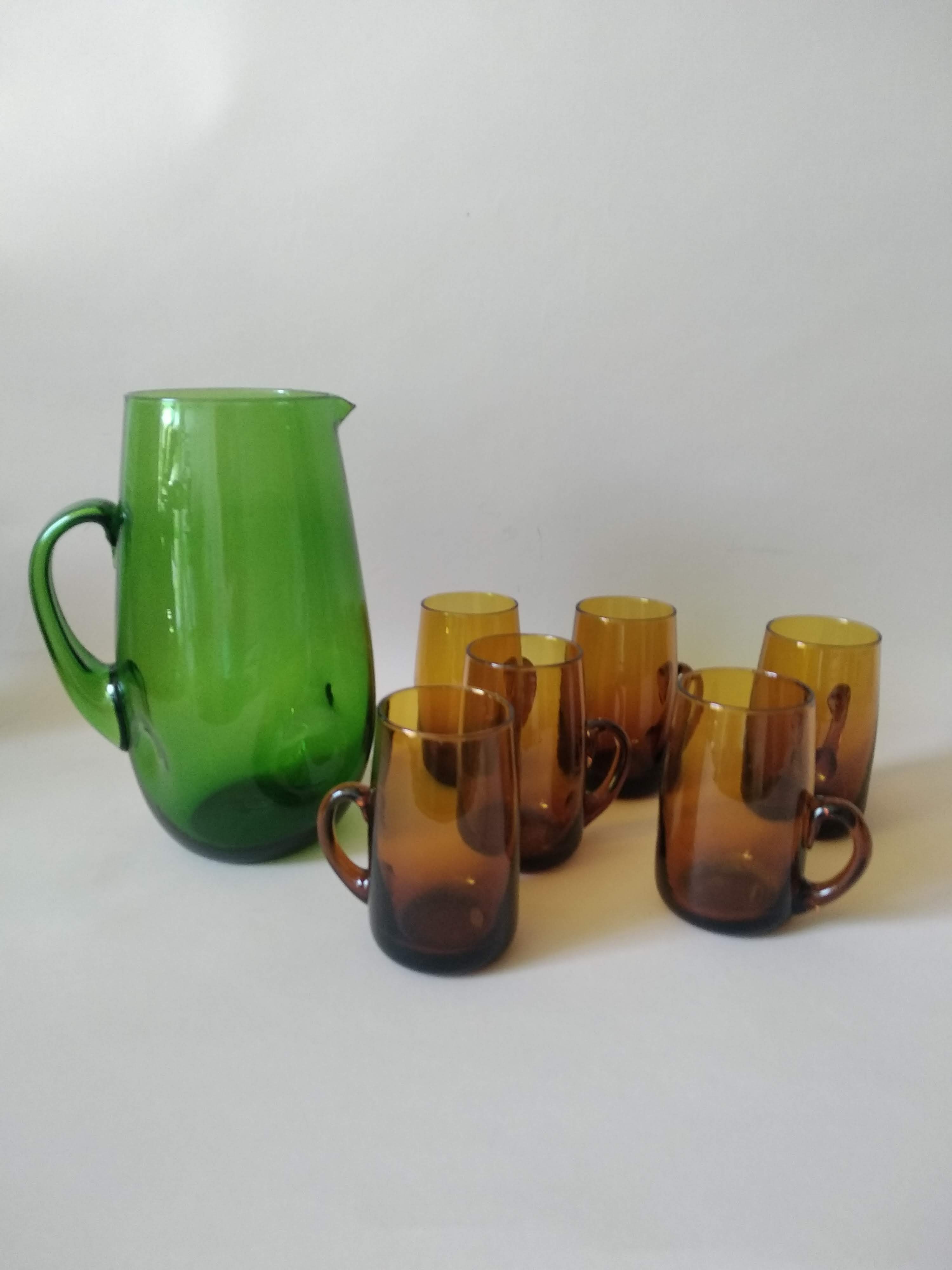 Pitcher and glasses in blown glass vintage 60s