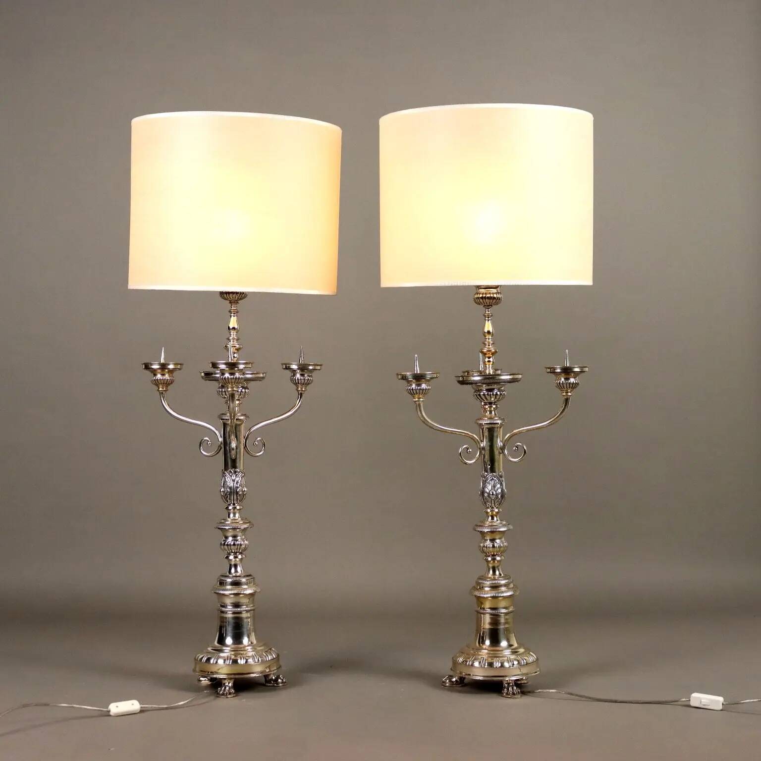 Pair of antique silver-plated candelabra, Italy, 20th century