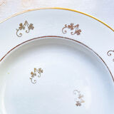 4 white porcelain L'Amandinoise soup plates with gold floral pattern