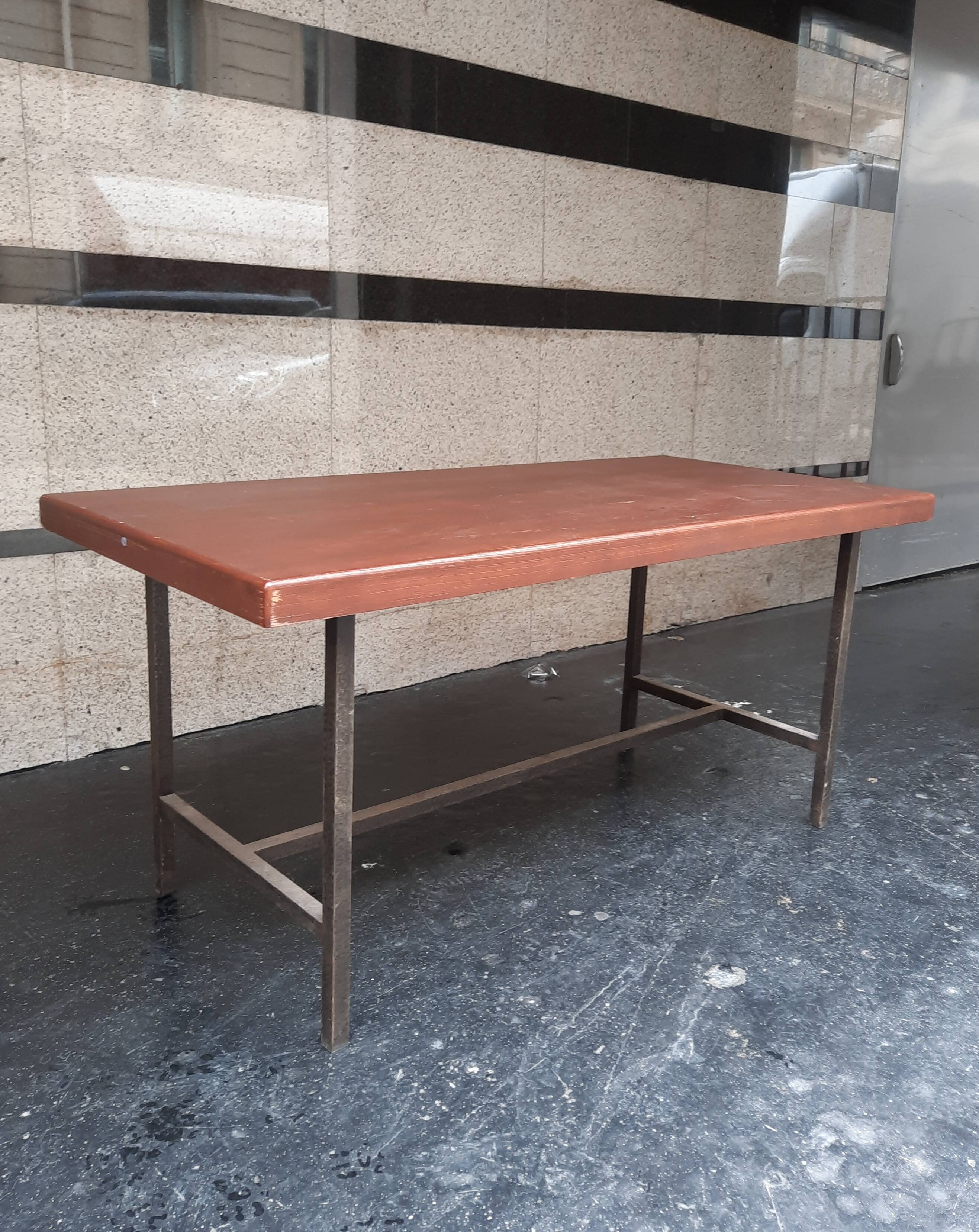 Rectangular steel and wood table