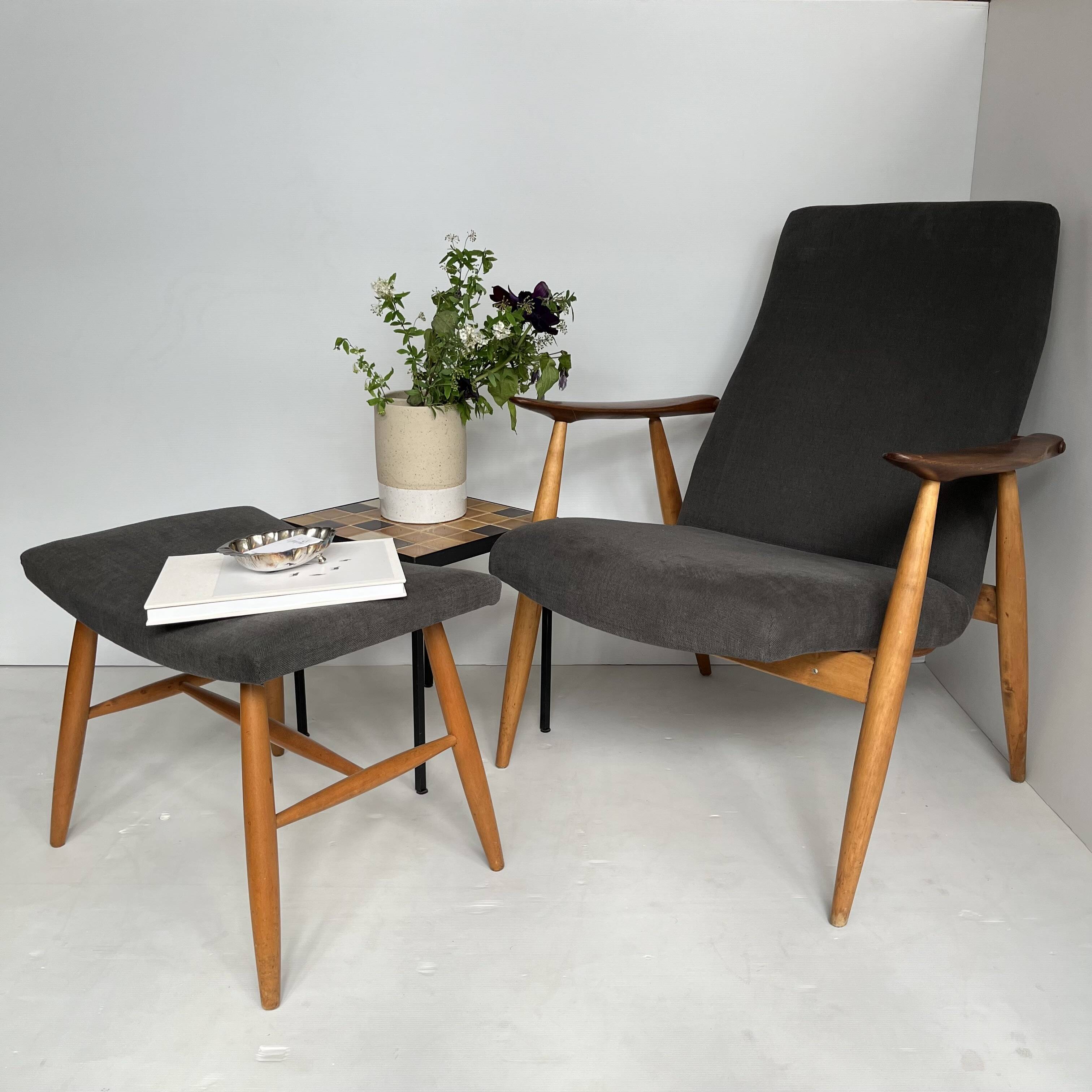 Vintage Scandinavian armchair and ottoman