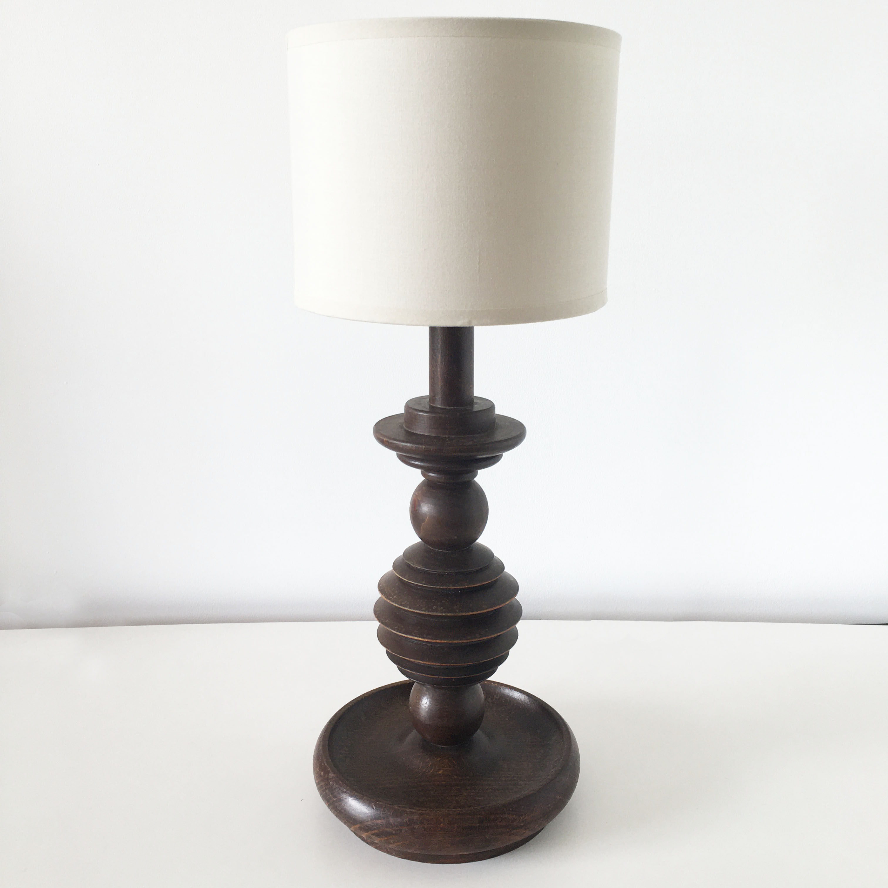 Turned wooden vintage lamp