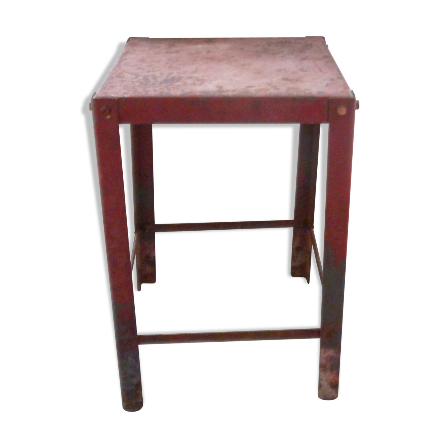 Red metal workshop stool