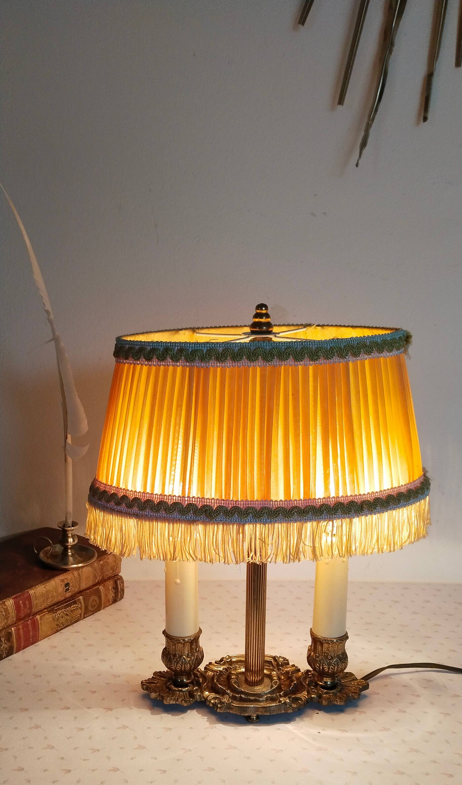Lampe bouillotte 2 feux en laiton doré , lampe de chevet