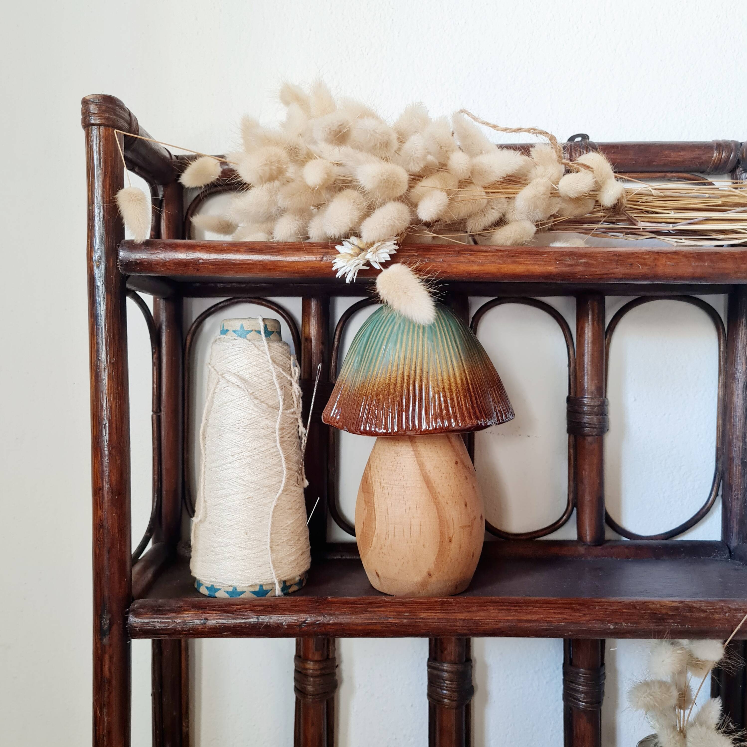 Vintage dark rattan wall shelf – Riviera & Bohemian style