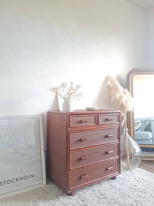 Vintage rattan chest of drawers circa 1960s