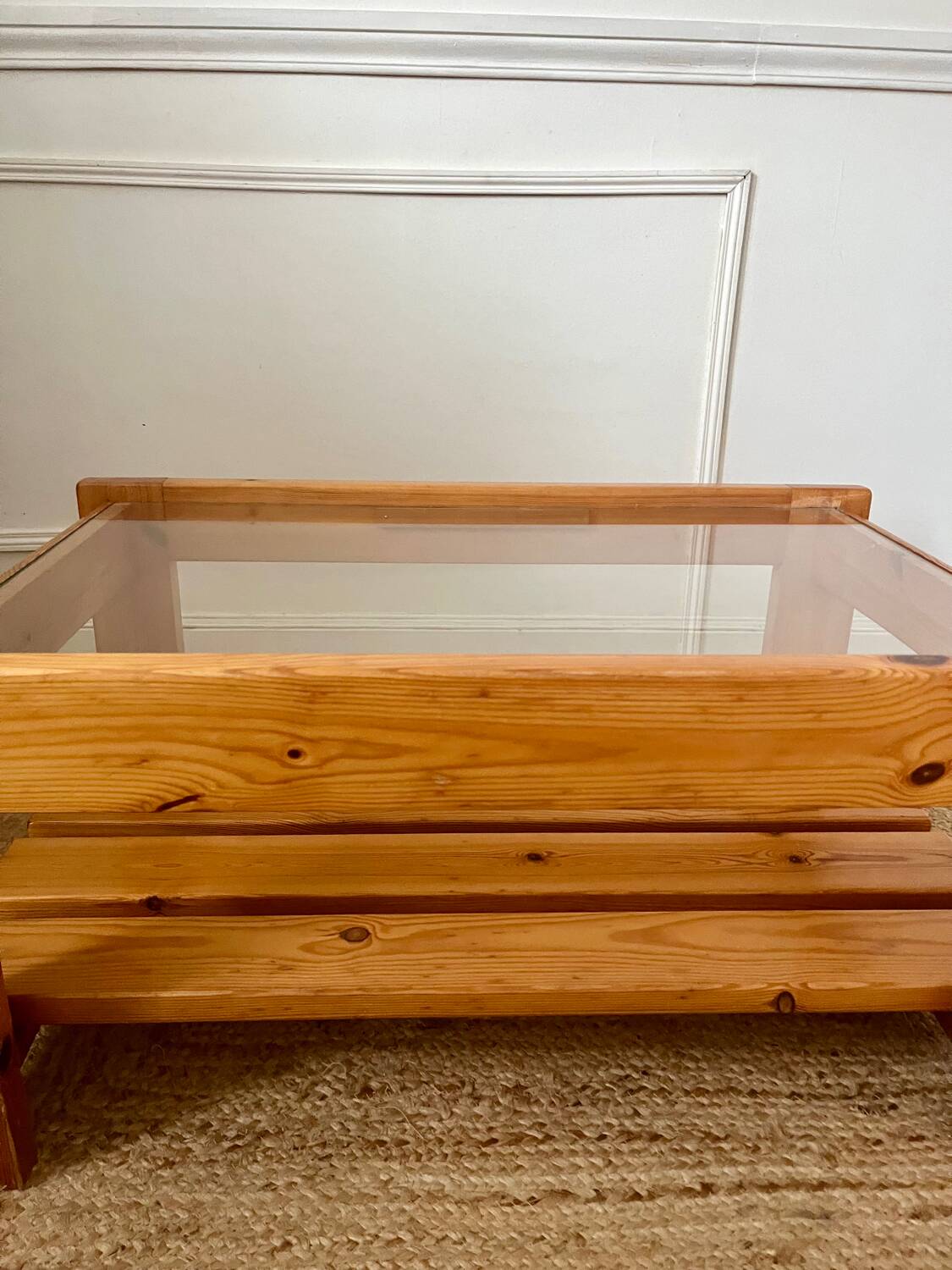 Vintage pine and glass coffee table