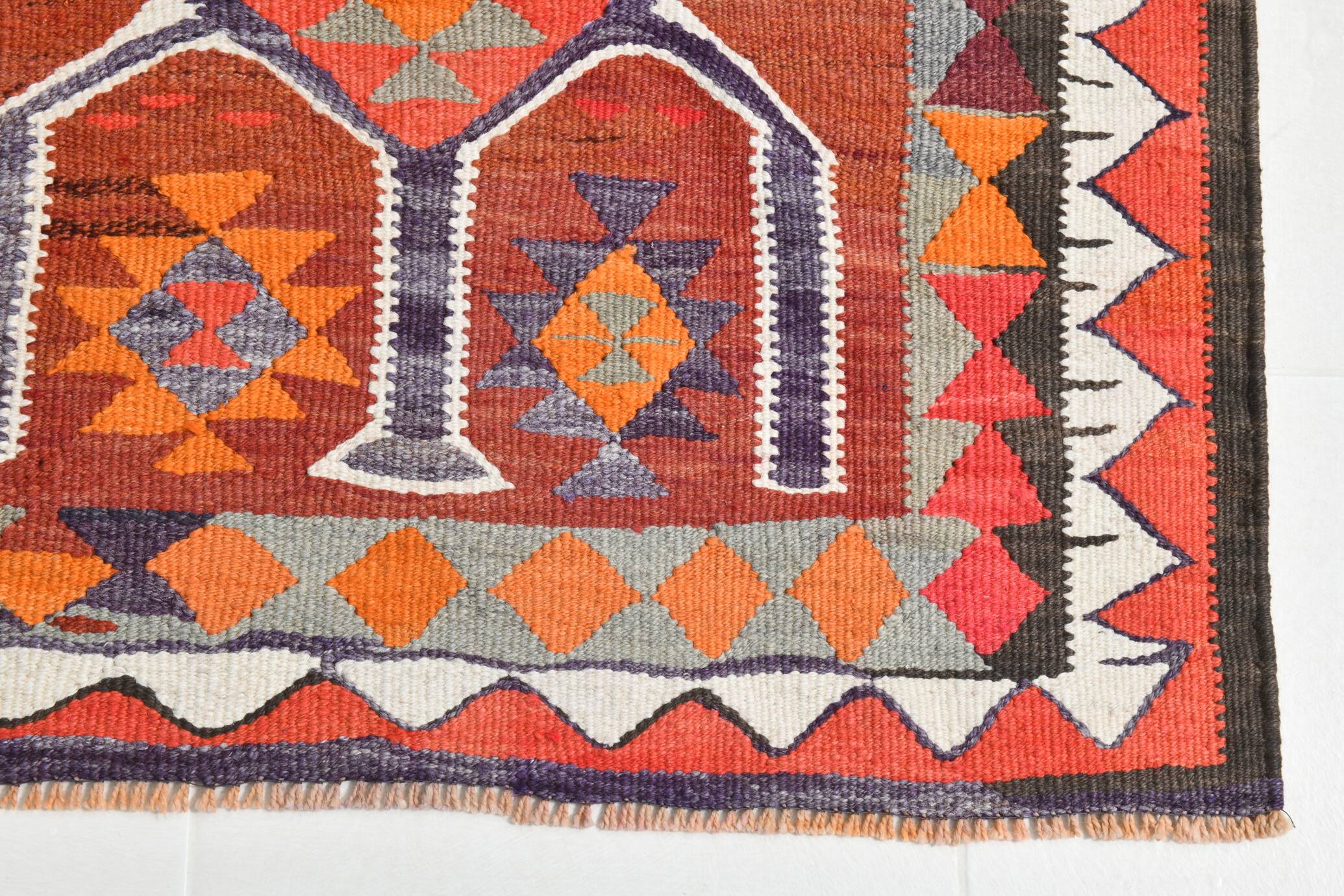 Red Orange Tribal Vintage Runner Rug, 101x297Cm